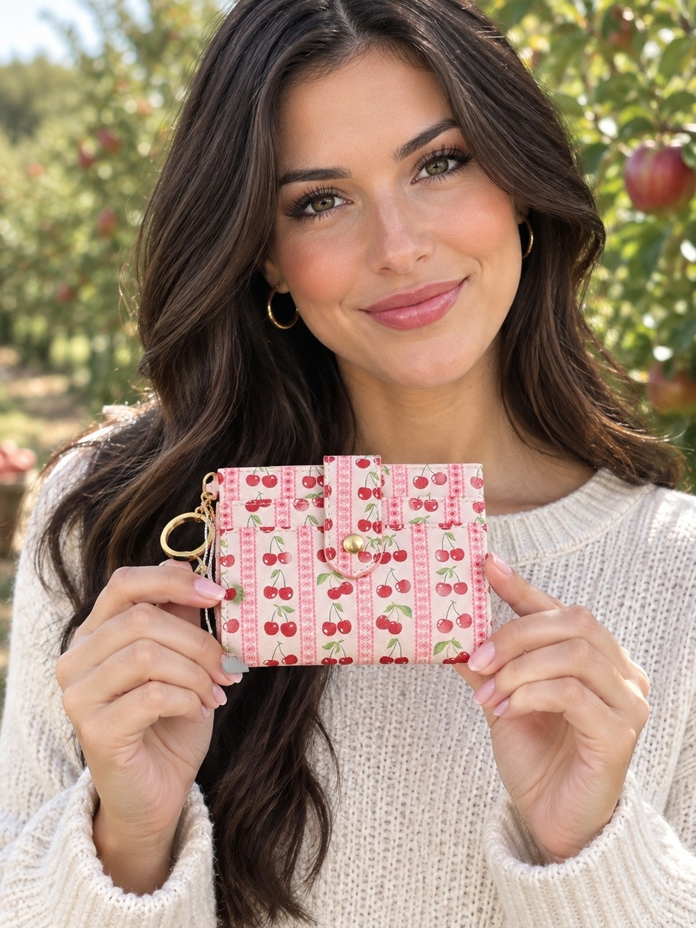 Cherry-Print Compact Wallet with Keyring by Blush Crush, New with Tags